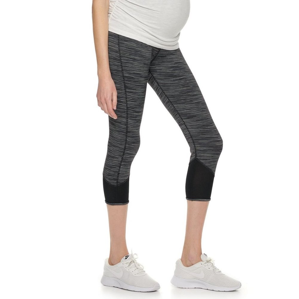 women's Maternity Capri Leggings a-glow Mesh Performance Workout size-L NEW